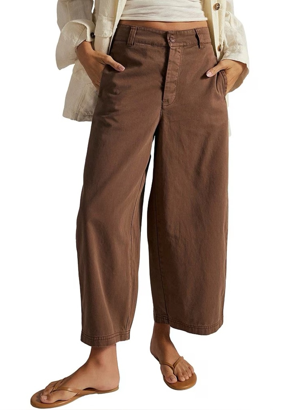 Free People Laydown Chino High Rise Wide Barrel Leg Pants Brown Size 4
